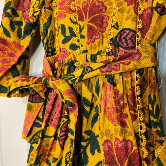 FARM RIO Yellow Flowerdoscopic Mini Dress NWOT Size Small Floral Sash boho‎ - Picture 4 of 16